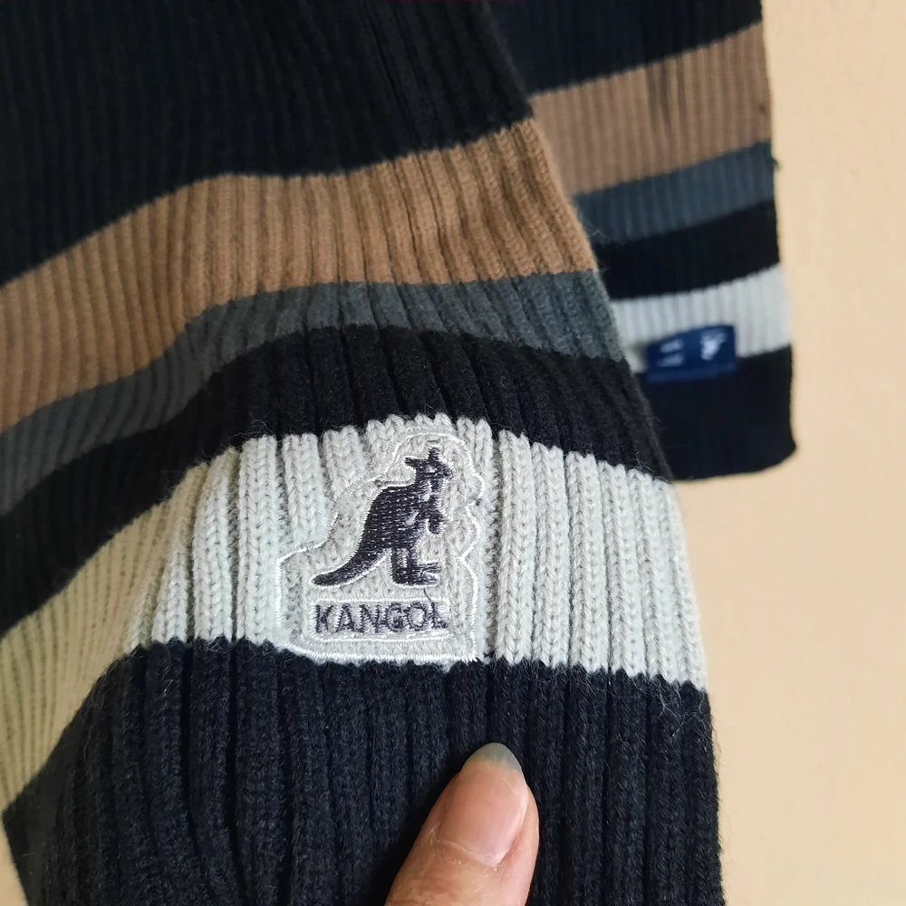Kangol Black Tan and Gray Cozy Ribbed Scarf